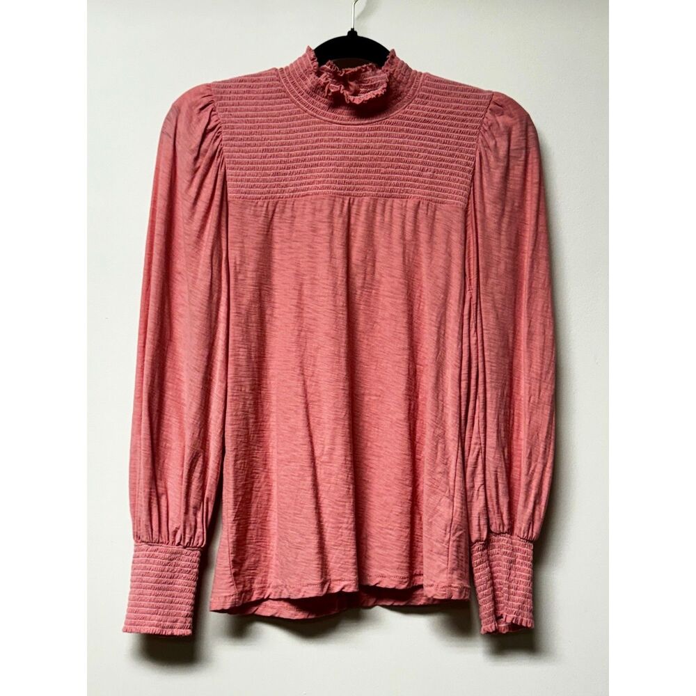 NATION LTD Zahara Feme Smocked Mock Neck Long Sleeve Top, Sz M